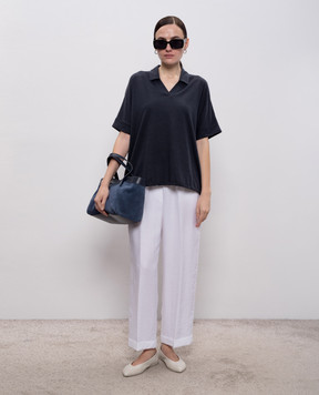 Peserico Blue linen top with polo collar S06430J002707