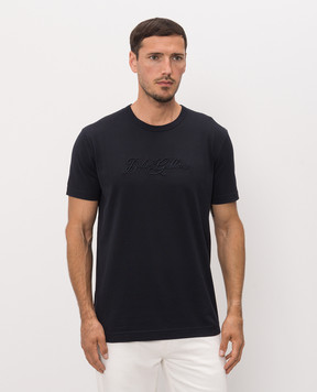 Dolce&Gabbana Blue T-shirt with textured logo embroidery G8PT1ZG7P9K