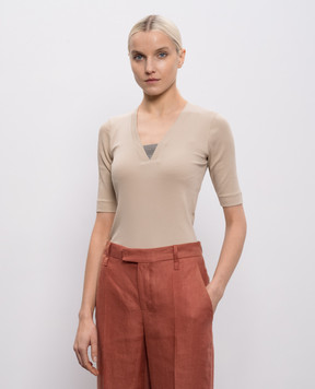 Brunello Cucinelli Beige top with monil chain M0TC8EL692