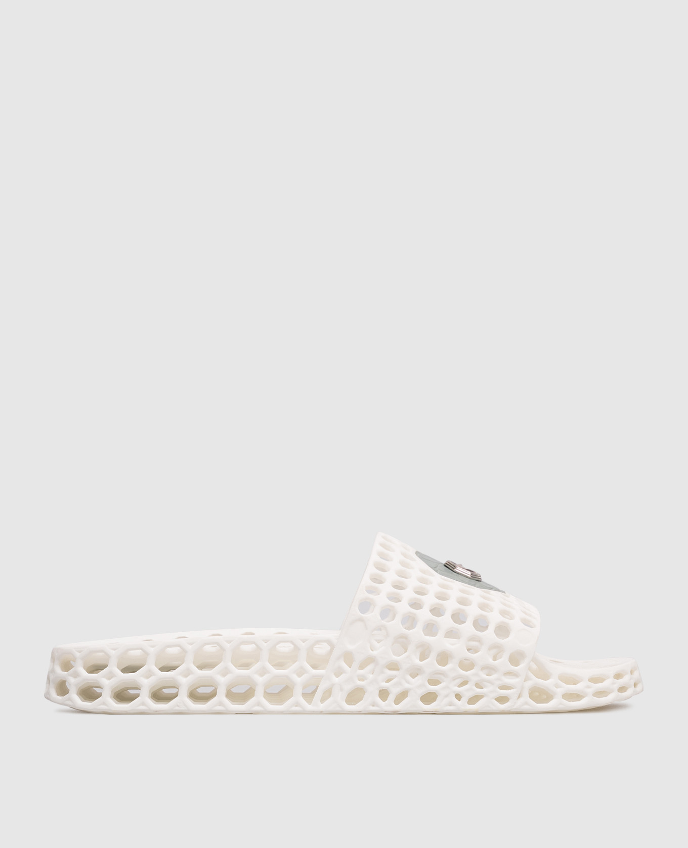 

White perforated sliders with textured emblem Stefano Ricci