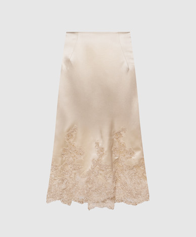 Beige silk skirt with lace
