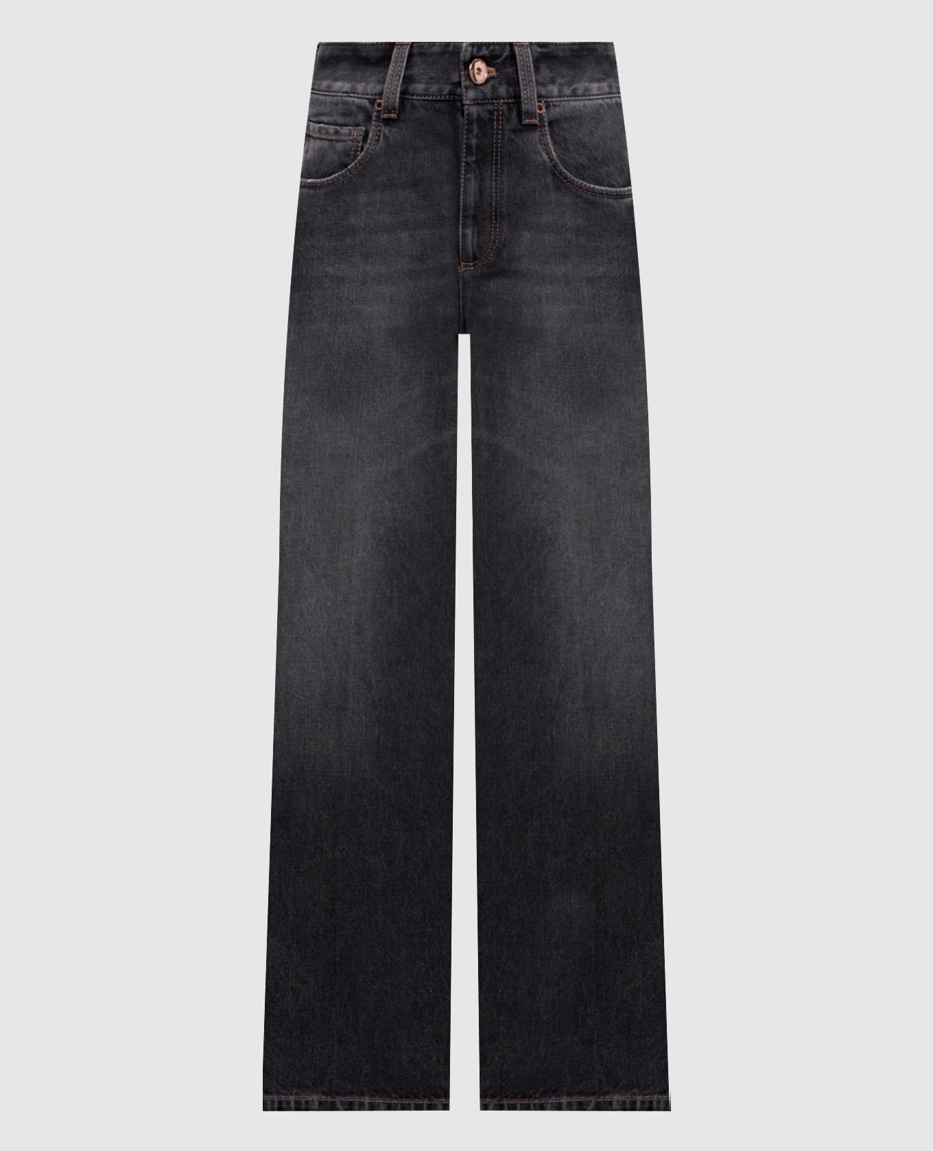 Black flared jeans with a distressed effect