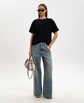 Alexander McQueen Black T-shirt with textured logo 858325QLAE6