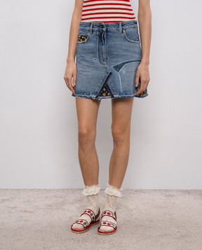 Valentino Blue denim mini skirt with logo patch 8B3DD21C9YB