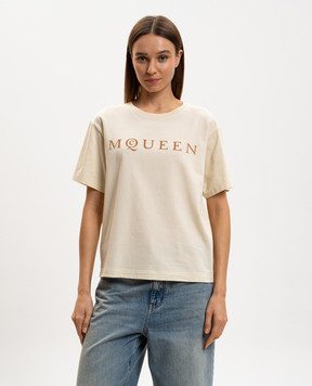 Alexander McQueen Beige T-shirt with textured logo 858325QLAE6