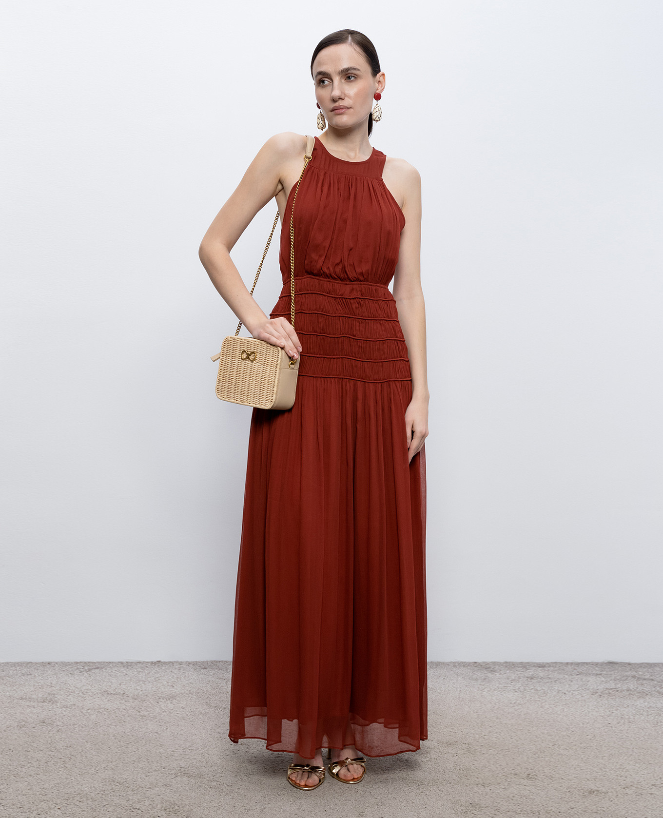 Brown maxi dress with drape Twinset 2