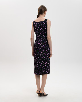 Dolce&Gabbana Black midi dress with silk in floral print F6F4ZTFSA8M