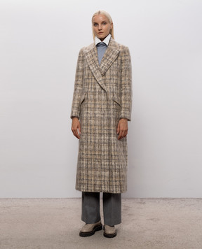 Peserico Beige wool check coat A2017300438