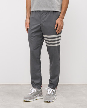 Thom Browne Grey wool joggers with branded stripes MTT030A06146