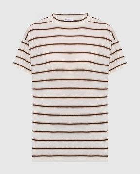 Brunello Cucinelli White striped wool and cashmere T-shirt M14854100