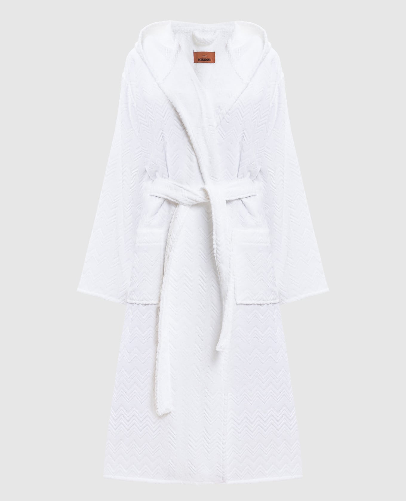 Chalk white terry bathrobe with branded pattern