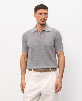 Brunello Cucinelli Gray knitted polo with linen M2L707715