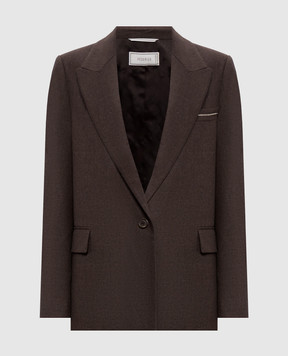 Peserico Brown wool jacket with monil chain A01637Z03358
