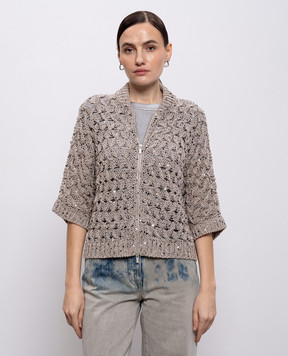 Peserico Beige cardigan with sequin pattern E99168F039329A