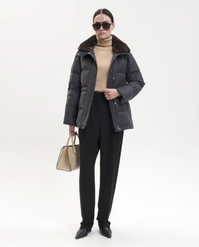 Yves Salomon Gray wool and silk down jacket with mink fur 27WYV06772WO2W