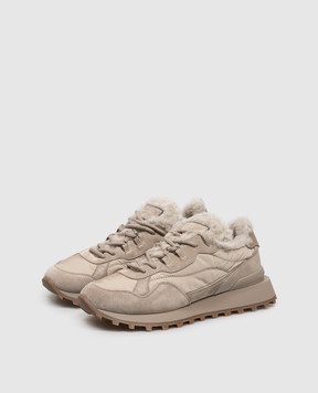 Brunello Cucinelli Combined sneakers with fur and logo patch MZSFG3381