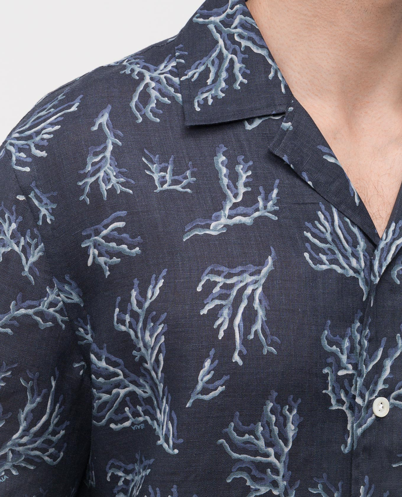 

Blue linen shirt with print ISAIA