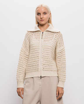 Brunello Cucinelli Beige openwork cardigan with sequins MGO378806