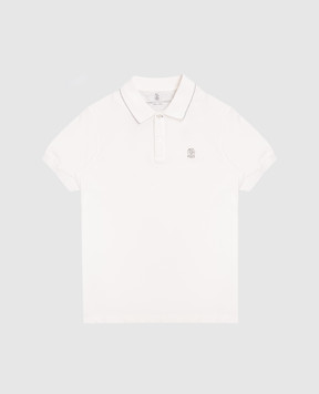 Brunello Cucinelli Children's white polo shirt with embroidered emblem BE854T315C