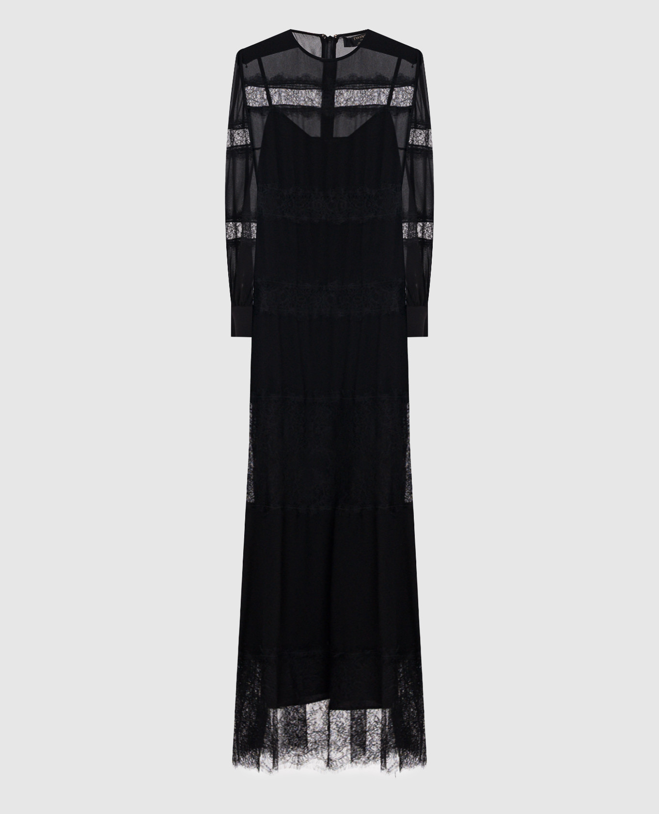 Black maxi dress with lace Twinset