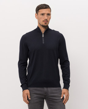 Stefano Ricci Blue jumper with crocodile leather inserts K606426L12F26314