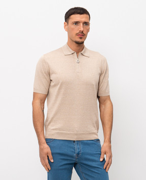 Stefano Ricci Beige silk and linen polo shirt with emblem K616445P30F26112