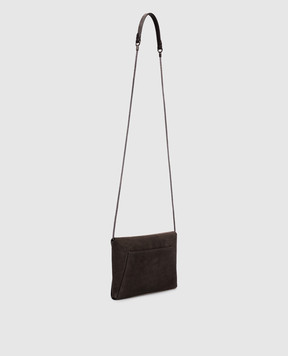 Brunello Cucinelli Dark brown suede clutch with embossed logo MWDLD2722P