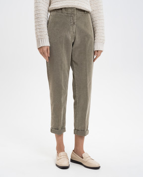 Peserico Green corduroy pants with lapels P04680T303646