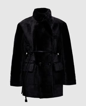 Babe Pay Pls Black double-breasted sheepskin coat with belt 2526SETA