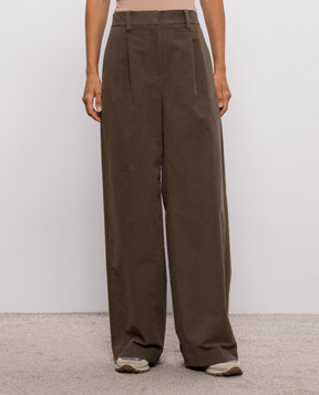 Brunello Cucinelli Brown cotton pants with monil chain MB152P9352