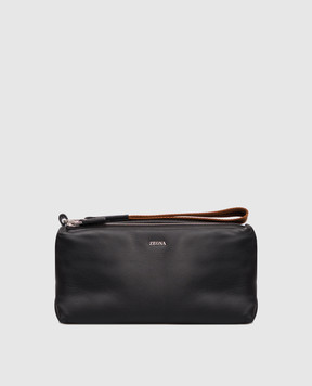 Ermenegildo Zegna Black deerskin toiletry bag with logo BAGsh