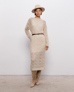 Brunello Cucinelli Beige mohair dress with sequins MRG562A90