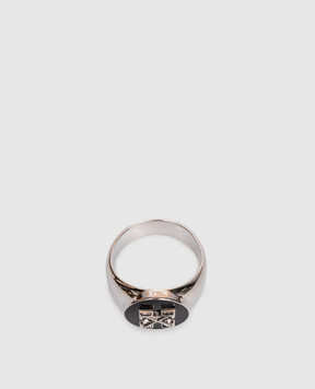 Off-White Silver ring with textured Arrow emblem OMOC07KC99MET001