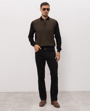 Stefano Ricci Black wool and silk polo shirt with contrasting pattern KE06018P30E26304