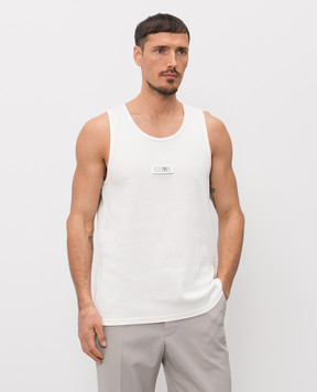 Maison Margiela MM6 White ribbed T-shirt with logo patch SH0NL0007M20054