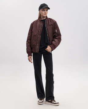 Off-White Burgundy bomber jacket with logo patch 2FG00660T