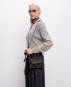 Brunello Cucinelli Dark brown suede clutch with embossed logo MWDLD2722P