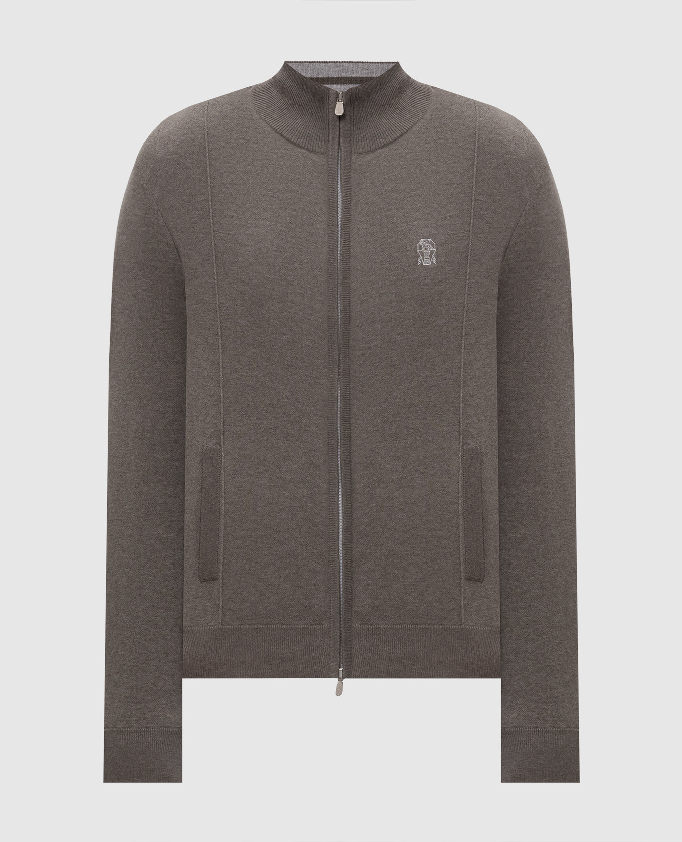 Grey cashmere sports jacket with embroidered emblem