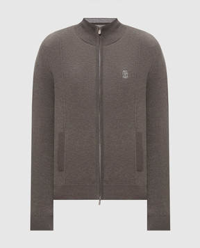 Brunello Cucinelli Grey cashmere sports jacket with embroidered emblem M2219206G