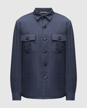 Canali Blue wool shirt with emblem AA0252431019
