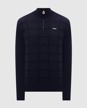 Stefano Ricci Blue wool sweater with geometric pattern KE06015L01E26301