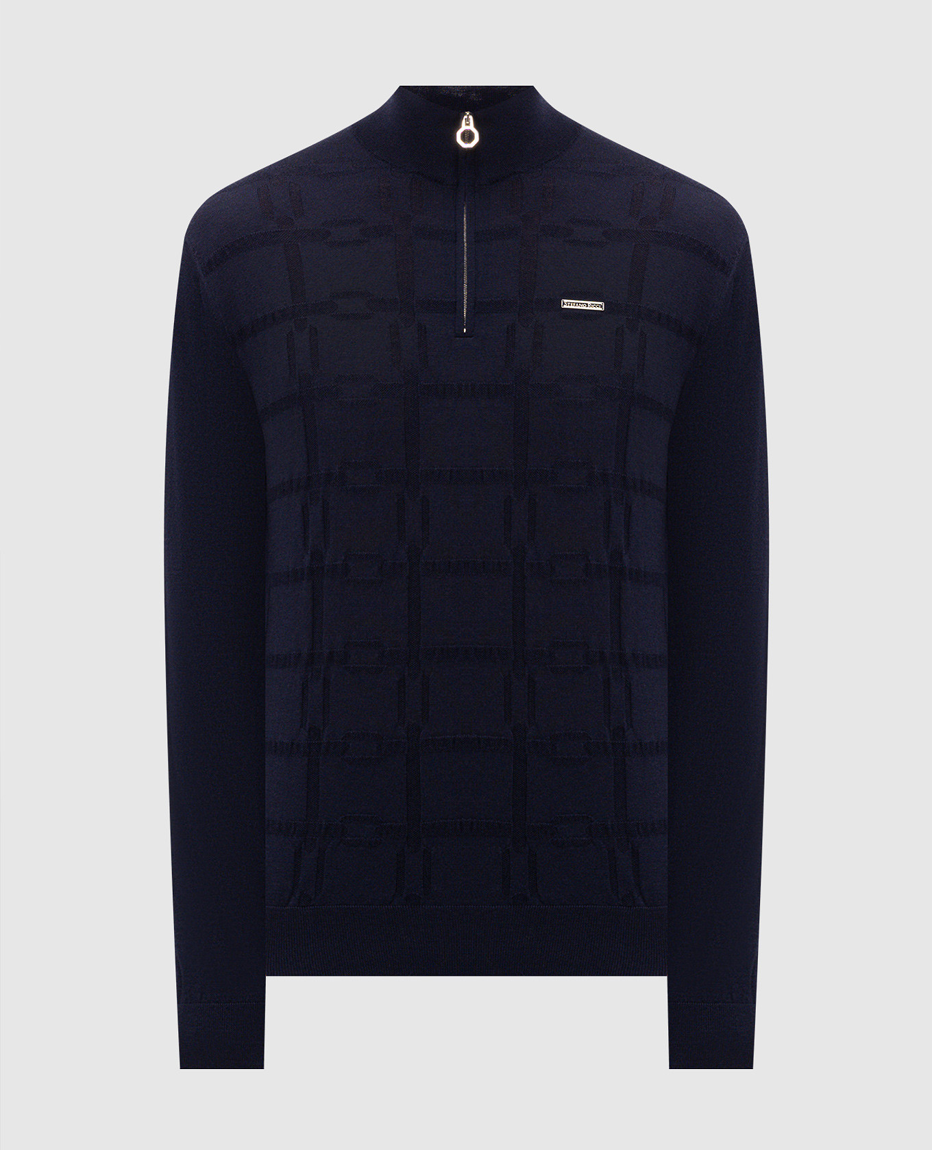 Blue wool sweater with geometric pattern