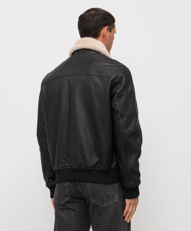 Trussardi - Black leather insulated jacket with fur