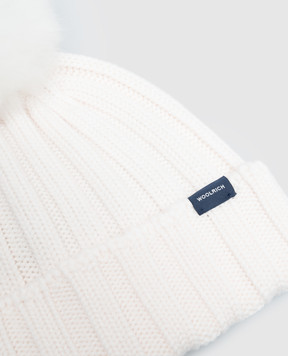 Woolrich Ivory wool hat with pompom CFWWAC0163FBUF0428