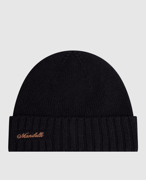 Enrico Mandelli Navy cashmere hat with logo embroidery CAP7735718