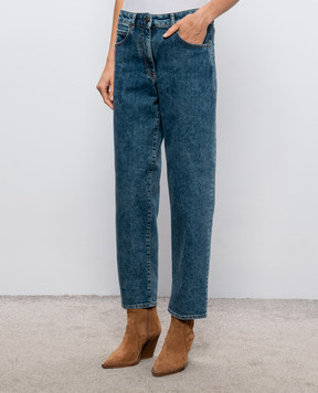 Peserico Blue mom jeans with logo patch P04779L34Q04291