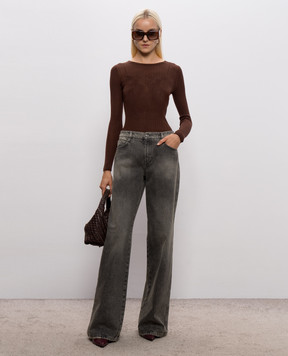 Twinset Brown sweater with double-layered silk 262TP3010