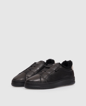 Voile Blanche Black leather LAYTON sneakers with fur 2019537031A68