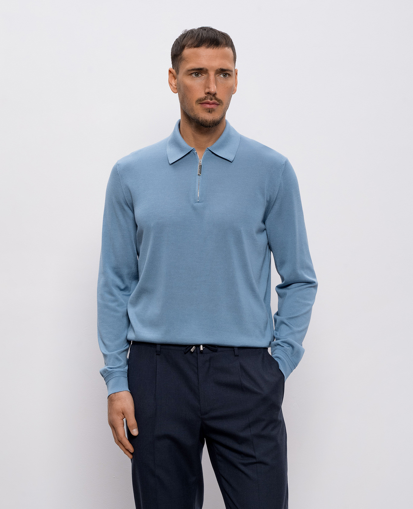 

Blue silk polo shirt with monogram logo Stefano Ricci, Light blue