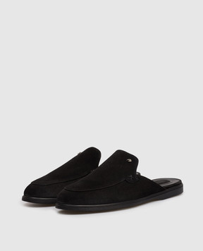 Stefano Ricci Black suede mules with emblem UC64G2396SDP